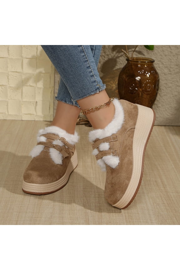 Women's Chunky Sole Platform Loafers - Oversized Fluffy Plush Lined Winter Fashion Snow Boots Comfortable Slip-On Casual Shoes with Warm Lining