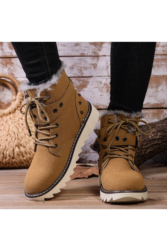 Women's Chunky Sole Snow Boots - Fleece-Lined Thermal Insulated Winter Shoes with Lace-Up Design, Lightweight Outdoor Comfort for Wide Sizes, Stylish Versatile Winter Boots