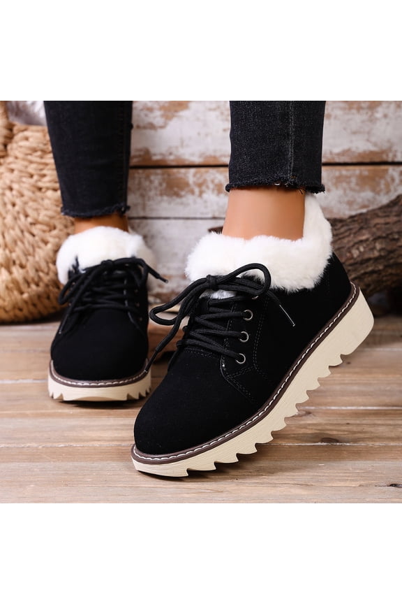 Women's Chunky Sole Snow Boots - Plush Lined Winter Shoes with Wide Width Options, Cozy Terry Insoles & Short Shaft Design for Fall and Winter - Stylish Slip Resistant Casual Boots