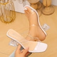 thumbnail image 1 of Roncen Women's Clear Heeled Sandals Transparent Two Strap Square Toe Slip On Chunky Block Heels Dress Shoes, 1 of 9