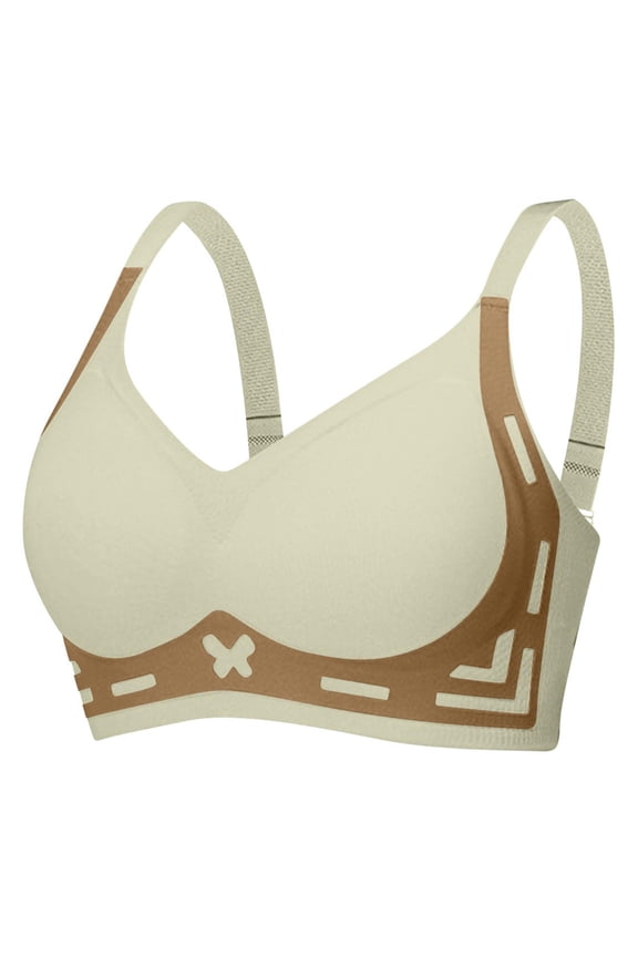 Women's Color-Block Seamless Bra - Flexible Support Wireless Bralette, Full Coverage Slimming Bra with Side Support for Full Bust