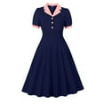 thumbnail image 1 of Roncen Women's Contrasting Collar Open Front Waist Cinched Dress - Elegant Casual A-Line Dress, 1 of 5