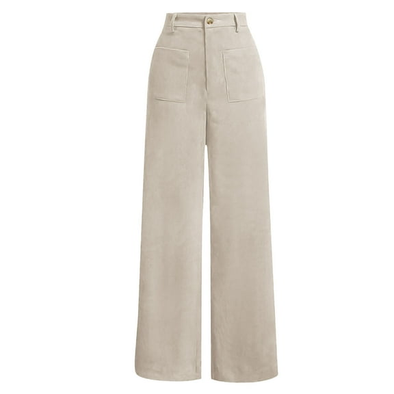 Roncen Women's Corduroy Straight Leg Pants - Solid Color Casual Trousers with Retro Style & Versatile Fit