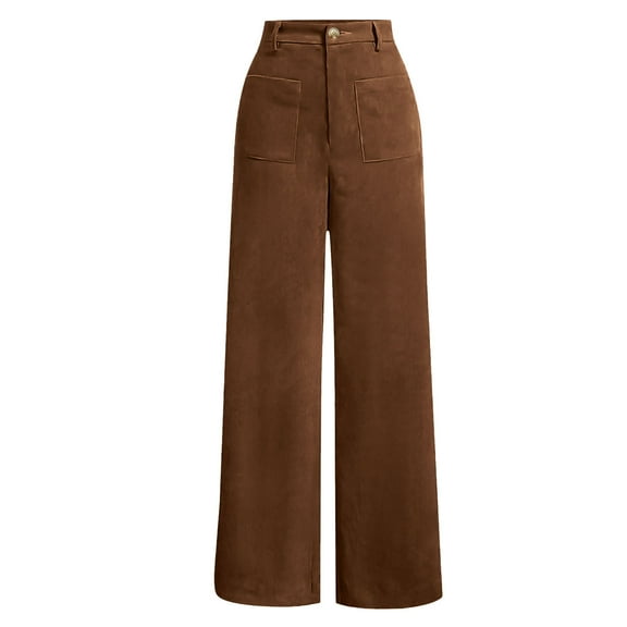 Roncen Women's Corduroy Straight Leg Pants - Solid Color Casual Trousers with Retro Style & Versatile Fit