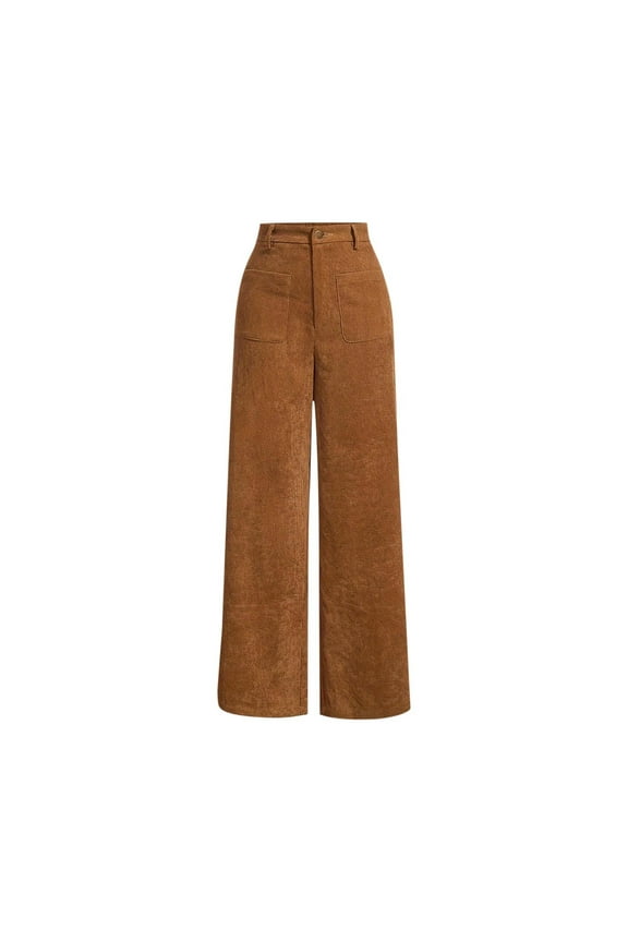 Women's Corduroy Straight Leg Pants - Solid Color Casual Trousers with Retro Style & Versatile Fit
