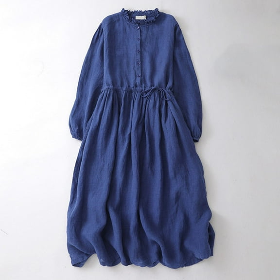 Roncen Women's Cotton Linen Dress - Elegant Minimalist Design with Breathable Fabric, Casual Chic Style for Summer Daily Wear and Casual Outings