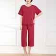 thumbnail image 1 of Roncen Women's Cotton-Linen Lounge Set - Relaxed Fit Short Sleeve Round Neck Top & Cropped Pants Homewear with Breathable Solid Color Casual Outfit, 1 of 6