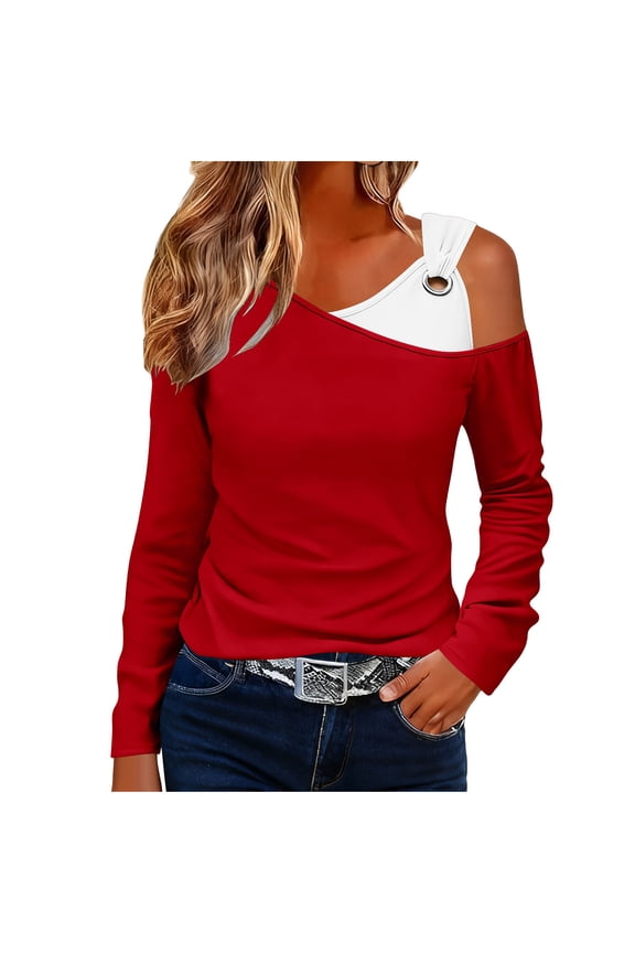 Women's Cut Out Cold Shoulder Tops Long Sleeve Fitted Asymmetrical Going Out T Shirts
