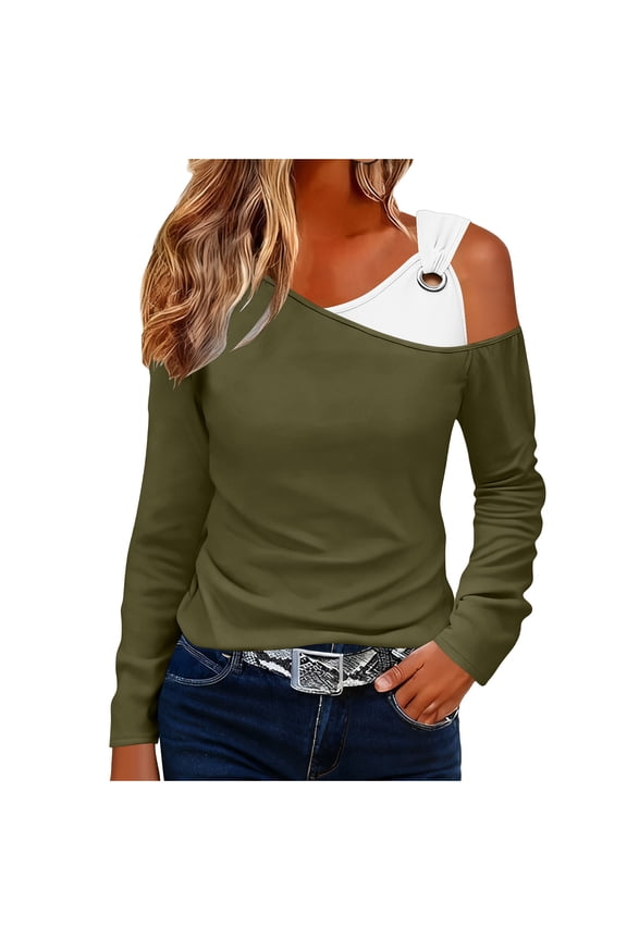 Women's Cut Out Cold Shoulder Tops Long Sleeve Fitted Asymmetrical Going Out T Shirts