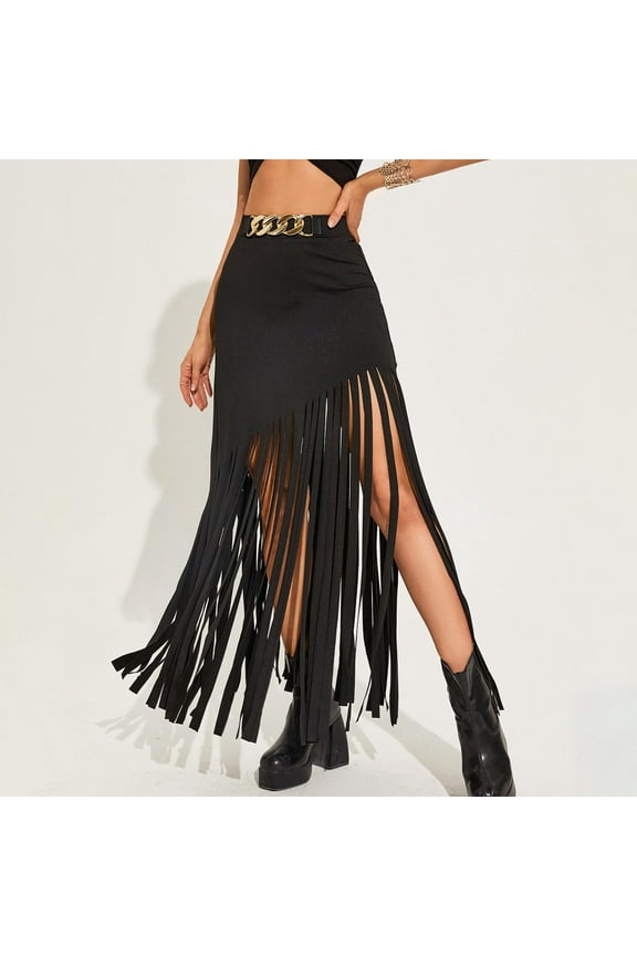 n Women's Dark Edgy Fringed Punk Style Skirt - Casual Sexy High Waist with Edgy Fringe Details, Gothic Rock-inspired A-Line Mini Skirt for Evening Parties Night Out