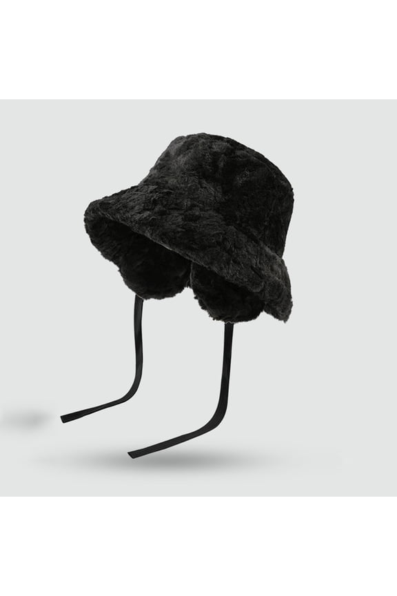 Women's Detachable Ear Flap Bucket Hat, Plush Fleece Lined Winter Beanie with Tie Strings in Beige, Warm Trapper Hat