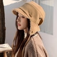 thumbnail image 1 of Roncen Women's Detachable Ear Flap Bucket Hat, Plush Fleece Lined Winter Beanie with Tie Strings in Beige, Warm Trapper Hat, 1 of 5