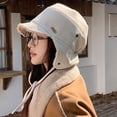 thumbnail image 1 of Roncen Women's Detachable Ear Flap Bucket Hat, Plush Fleece Lined Winter Beanie with Tie Strings in Beige, Warm Trapper Hat, 1 of 6