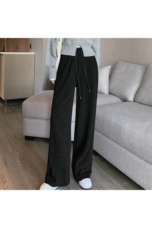 Women's Draped Knit Wide Leg Pants - Soft Relaxed Fit with Drawstring Waist & Pockets, Casual Athletic Lounge Trousers