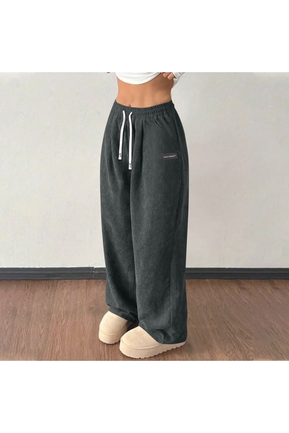 Women's Drawstring Waist Corduroy Pants - Straight Leg, Retro, Casual and Versatile Solid Color Trousers