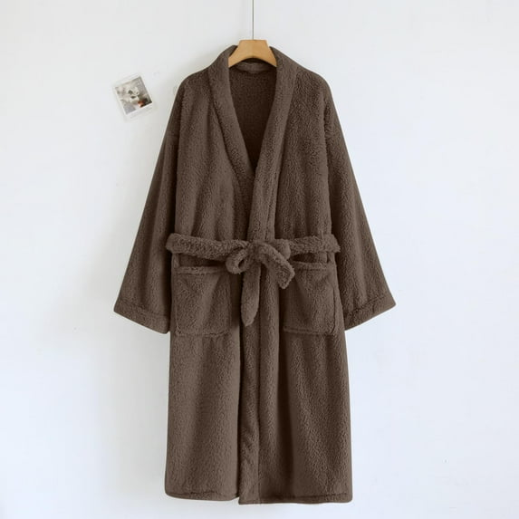 Roncen Women's Fall Winter Soft Bathrobe - Cozy Long Sleeve Button Front Loungewear - Solid Color Housecoat with Pockets for Home Relaxation