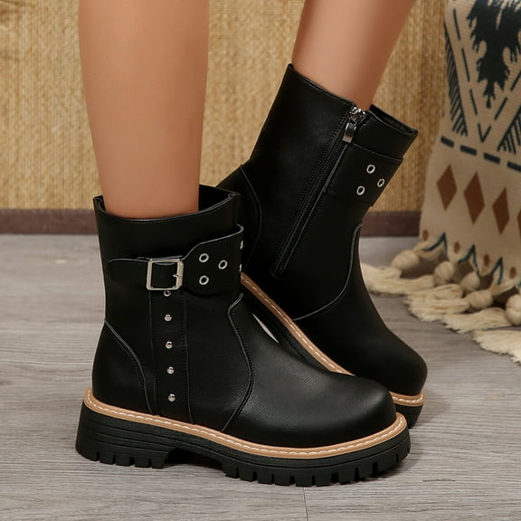 Roncen Women's Fashion Ankle Boots - British Style Pointed Toe Low Heel Side Zip Casual Dress Boots for Versatile Outfits