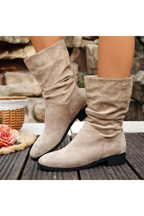 Women's Fashion Boots - Stylish Versatile Mid Heel Mid-Calf Boots with Solid Color Design, Comfortable Lift Insoles for Warmth and Height Enhancement, Perfect for Fall Winter Outfits