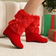thumbnail image 1 of Roncen Women's Fashion Casual Ankle Boots - Round Toe Platform Heel with Festive Red Christmas Bow Design, Warm Faux Fur Lined Slip-Resistant Winter Boots for Trendy Outfits, 1 of 7