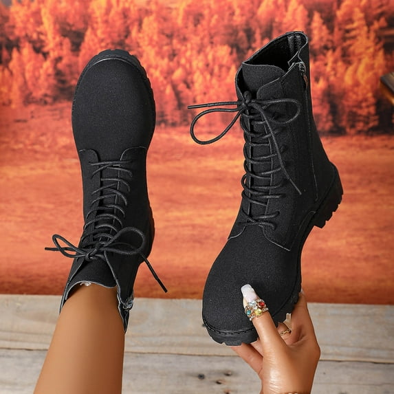 Roncen Women's Fashion Casual Ankle Boots - Stylish Side Zipper Round Toe Comfortable Low Heel Booties for Autumn Winter