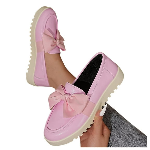 Roncen Women's Fashion Casual Bow Knot Slip-On Loafer Flats - Comfortable Round Toe Shallow Cut Ballet Shoes for Everyday Wear