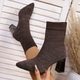 thumbnail image 1 of Roncen Women's Fashion Casual Chunky Heel Ankle Boots - Solid Color Stretchy Fly Knit Square Toe Sock Boots, Autumn Winter High Heel Short Boots New Arrival, 1 of 8