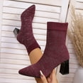 thumbnail image 1 of Roncen Women's Fashion Casual Chunky Heel Ankle Boots - Solid Color Stretchy Fly Knit Square Toe Sock Boots, Autumn Winter High Heel Short Boots New Arrival, 1 of 8