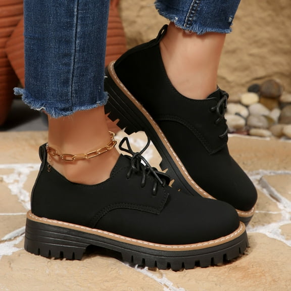 Roncen Women's Fashion Casual Loafer Flats - Comfortable Mid Block Heel Round Toe Lace-Up Slip-On Shoes for Daily Outfits