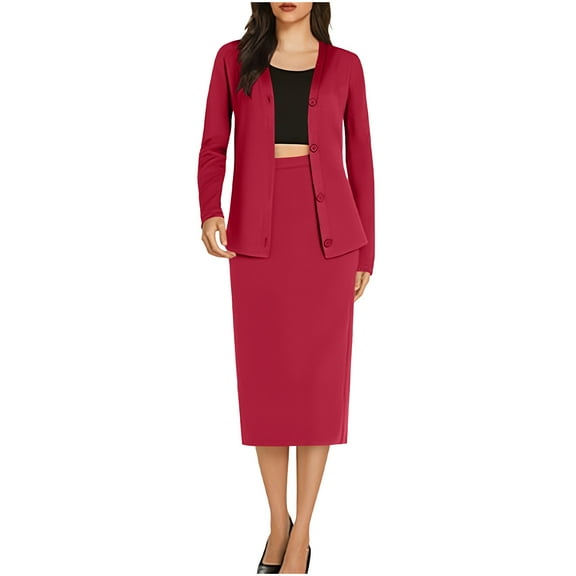 Roncen Women's Fashion Casual Midi Dress Set - Long Sleeve Cardigan & Tailored Blazer Suit, Office Wear or Casual Outfit Two-Piece Ensemble for Daily Workwear and Weekend Events