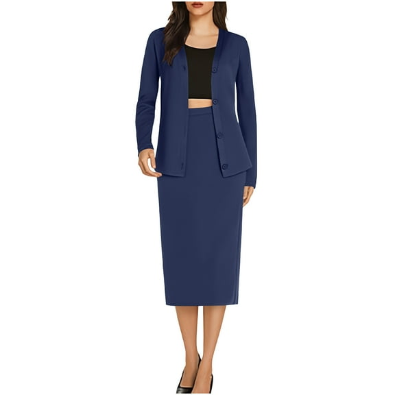 Roncen Women's Fashion Casual Midi Dress Set - Long Sleeve Cardigan & Tailored Blazer Suit, Office Wear or Casual Outfit Two-Piece Ensemble for Daily Workwear and Weekend Events