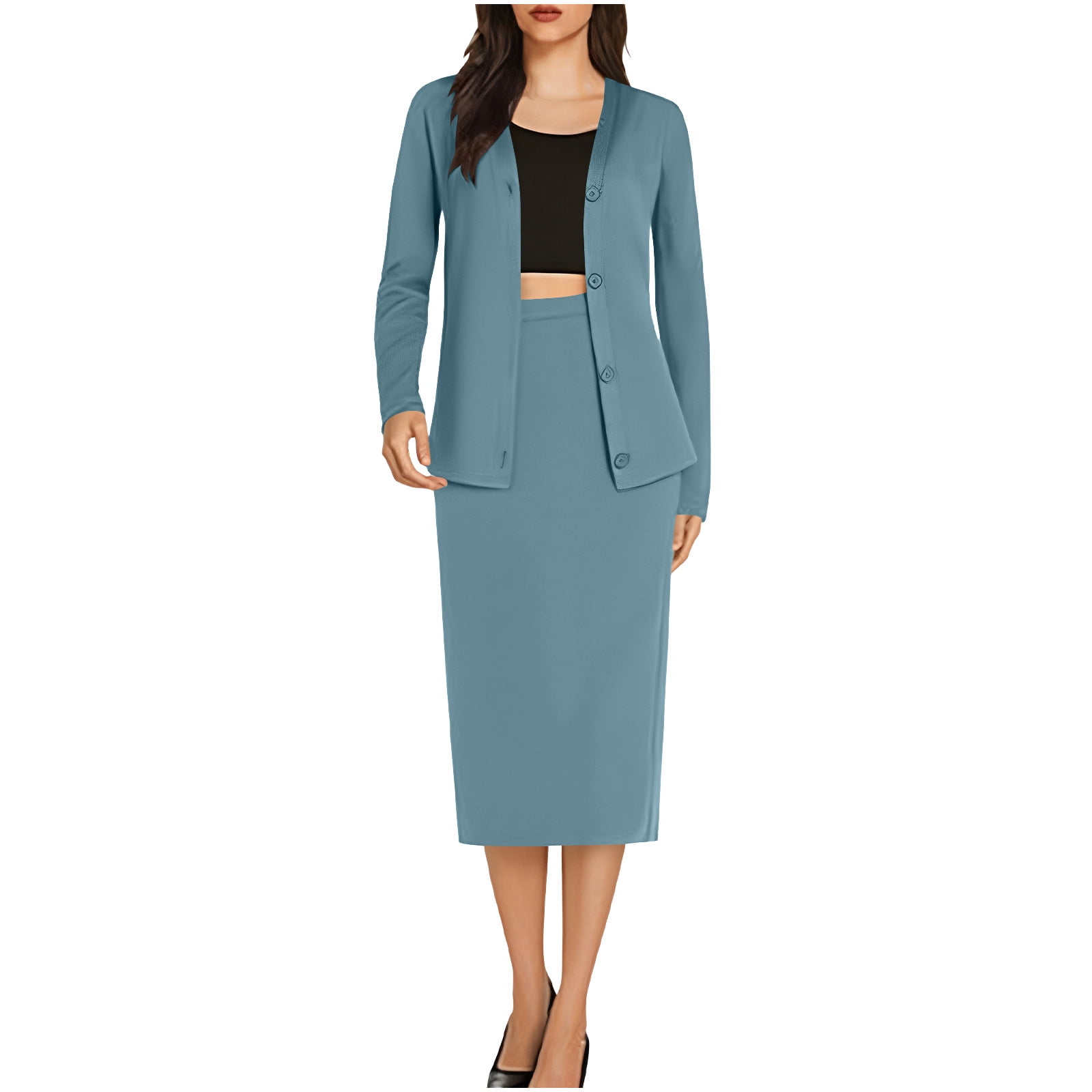 Roncen Women's Fashion Casual Midi Dress Set - Long Sleeve Cardigan \u0026  Tailored Blazer Suit