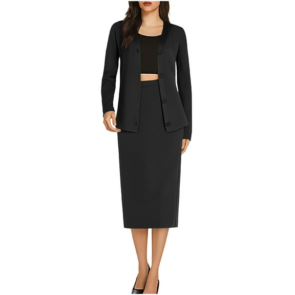 Roncen Women's Fashion Casual Midi Dress Set - Long Sleeve Cardigan & Tailored Blazer Suit, Office Wear or Casual Outfit Two-Piece Ensemble for Daily Workwear and Weekend Events