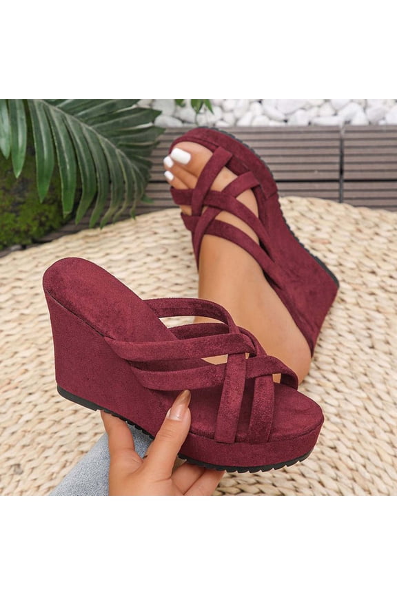 Women's Fashion Casual Open Toe Wedge Sandals - Adjustable Ankle Strap Summer Fall Flip Flops with Comfortable Thick Sole​​ Heel for Vacation Slip-Ons