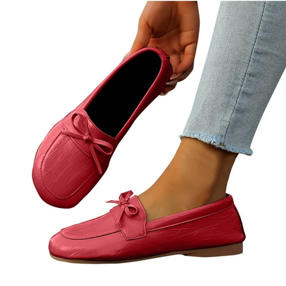 Roncen Women's Fashion Casual Slip-On Loafers - Round Toe Solid Color Bowknot Design Breathable Shallow Cut Comfortable Low Heel Driving Shoes for Daily Wear