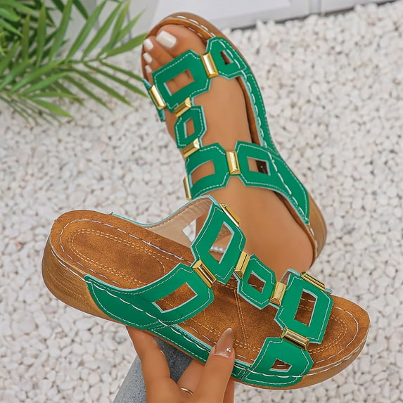 Roncen Women's Fashion Casual Summer New Arrival Solid Color Peep Toe Thick Sole​​ Sandals - Chunky Heel Slip-on Comfortable Beach Slippers with Thick Sole
