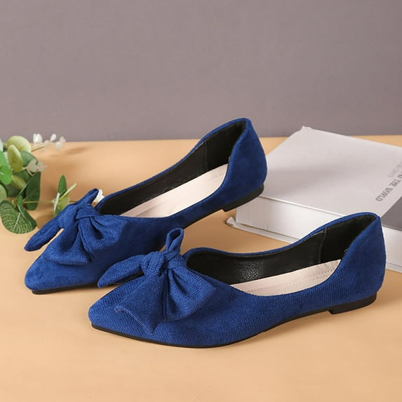 Roncen Women's Fashion Casual Velvet Slip-On Flats - Bow Knot Pointed Toe Low Cut Work Shoes, Solid Color Breathable Design for Daily Wear