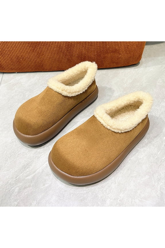 Women's Fashion Casual Winter Cotton Shoes - Plush Fleece-Lined Indoor/Outdoor Slip-Ons with Round Toe, Thick Sole and Full Coverage Design for Home & Outdoor Use