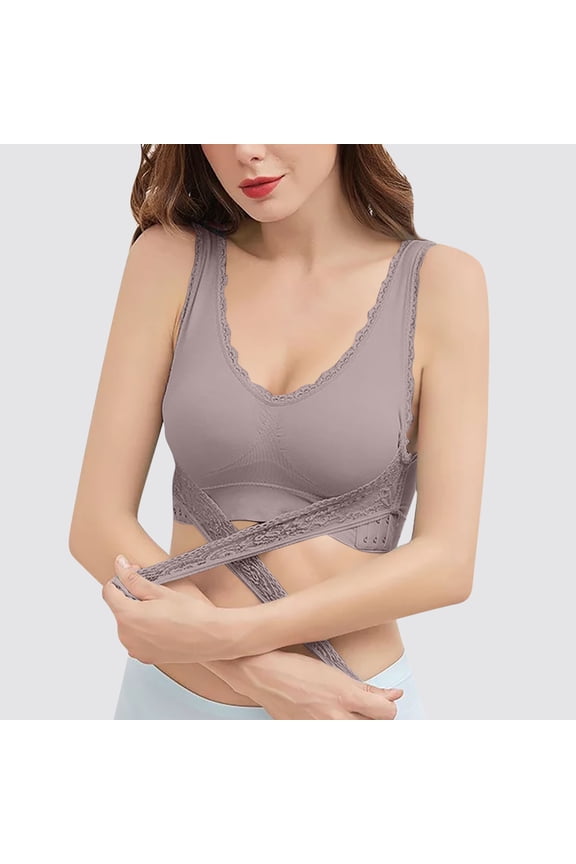 Women's Fashionable Pure Color Front-Open Lift-Up Gathered Bra with Side Support and Anti-Sagging Feature - Daily Lingerie