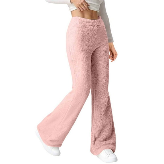 Roncen Women's Fleece Flare Pants - Cozy Thermal Flare Leg Lounge Trousers with Fashionable Design & No Pockets for Everyday Wear