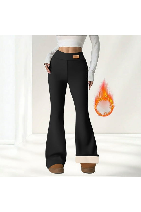 Women's Fleece-Lined Leggings - High-Waisted Slightly Flared Design, Double-Sided Fleece Lining for Warm & Stylish Autumn/Winter Pants with Full-Length Coverage