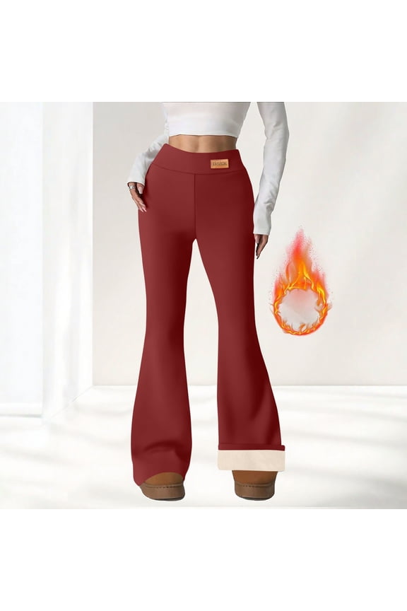 Women's Fleece-Lined Leggings - High-Waisted Slightly Flared Design, Double-Sided Fleece Lining for Warm & Stylish Autumn/Winter Pants with Full-Length Coverage