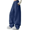 thumbnail image 1 of Roncen Women's Fleece-Lined Straight Leg Pants - Loose Fit Elastic Waist Trousers with Drawstring for Warmth & Comfort, 1 of 8