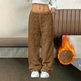 thumbnail image 1 of Roncen Women's Fleece-Lined Straight Leg Pants - Loose Fit Elastic Waist Trousers with Drawstring for Warmth & Comfort, 1 of 6