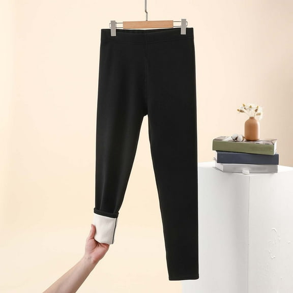 Roncen Women's Fleece-Lined Thermal Leggings - Solid Color Thickened Winter Pants - High-Waisted Stretchy Cold-Weather Tights for Women - Cozy Everyday Wear