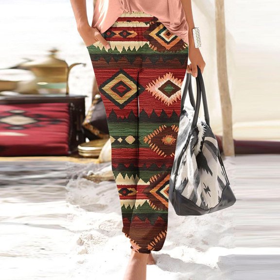 Roncen Women's Floral Print Jogger Pants - Casual Loose Fit Elastic Waist Trousers with Elastic Cuff & Pockets