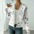 thumbnail image 1 of Roncen Women's Floral Printed Cardigan, White Open Front Knit Sweater with All-Over Blue & Yellow Flowers and Lace Trim, Feminine Spring Cover-Up, 1 of 8