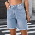 thumbnail image 1 of Roncen Women's Frayed Denim Shorts Mid Rise Raw Hem Knee-Length Jean Shorts, 1 of 7