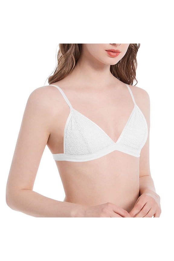 Women's French Balconette Bra - Light Lift Wireless Lace Bralette, Breathable Triangle Cup Underwire-Free Bra for Slimming Look