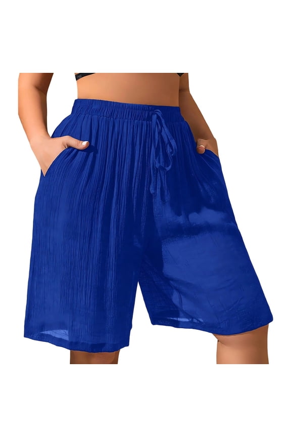 Women's Gauze Shorts for Beach Swimsuit Cover Up Sheer Drawstring High Rise Cover Ups Summer Shorts with Pockets