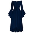 thumbnail image 1 of Roncen Women's Gothic Pure Color Off-Shoulder Long Bell Sleeve Dress - Dramatic and Enchanting Style, 1 of 5